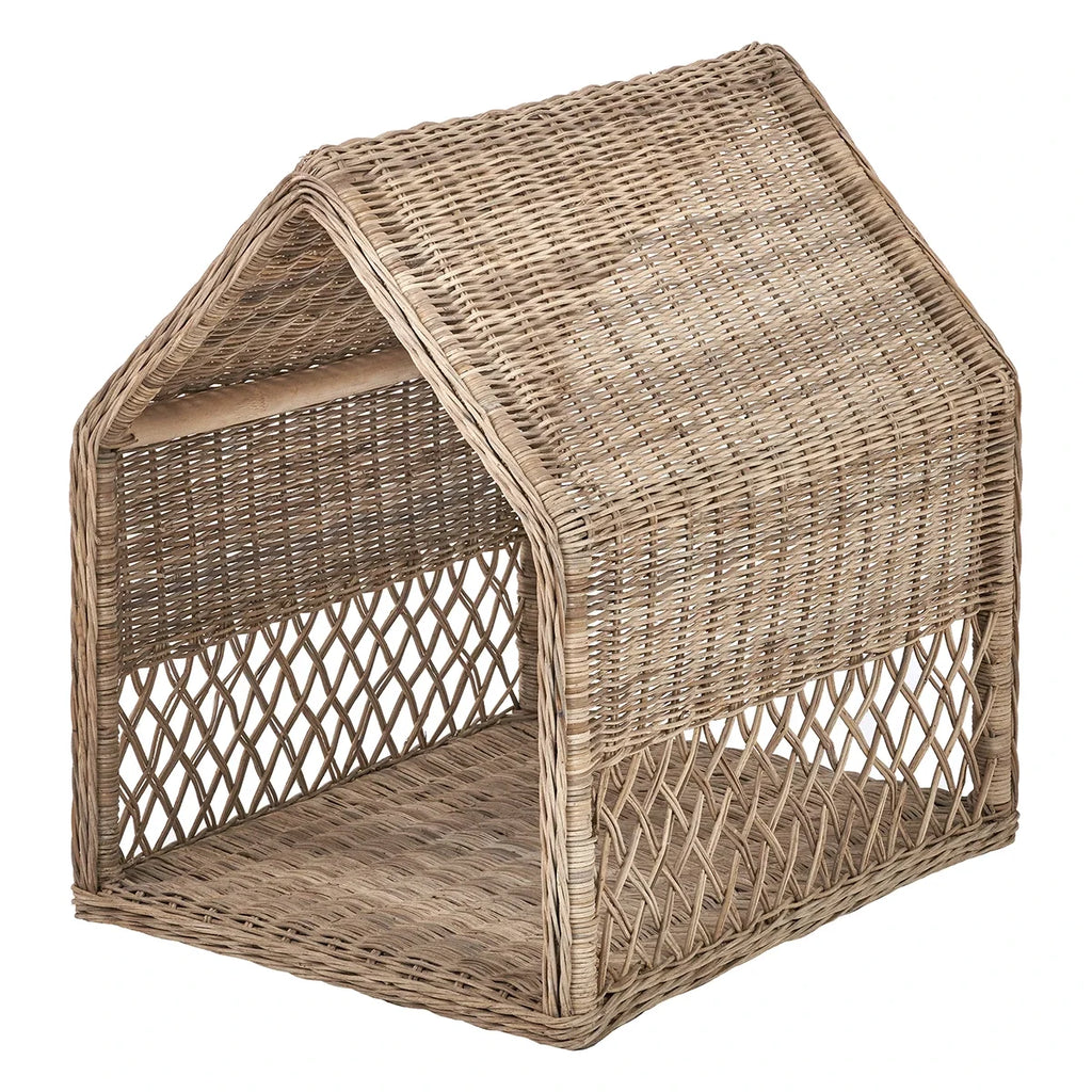 Rattan House Dog Basket - Grey — image 1