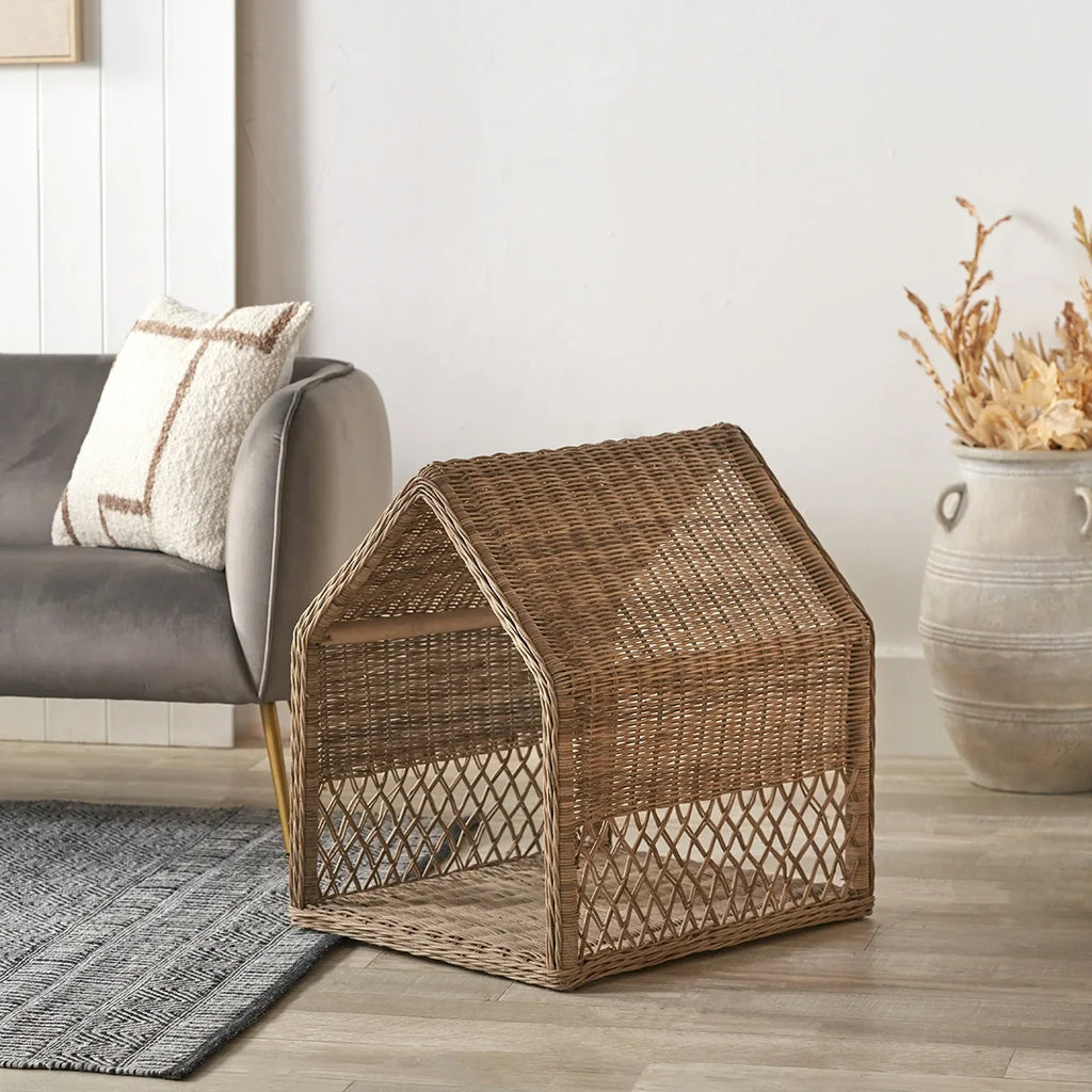 Rattan House Dog Basket - Grey — image 2