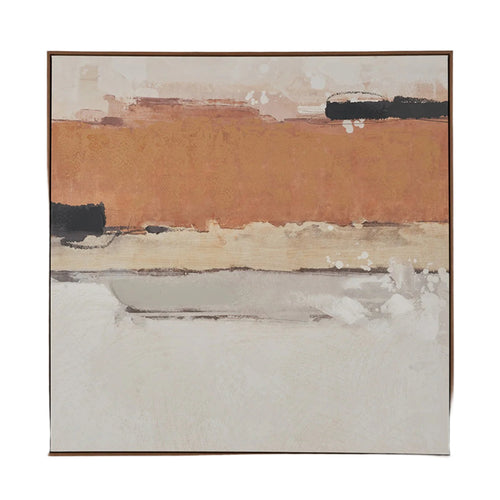 Abstract Square Canvas - White & Terracotta with Oak Effect Frame — image 1