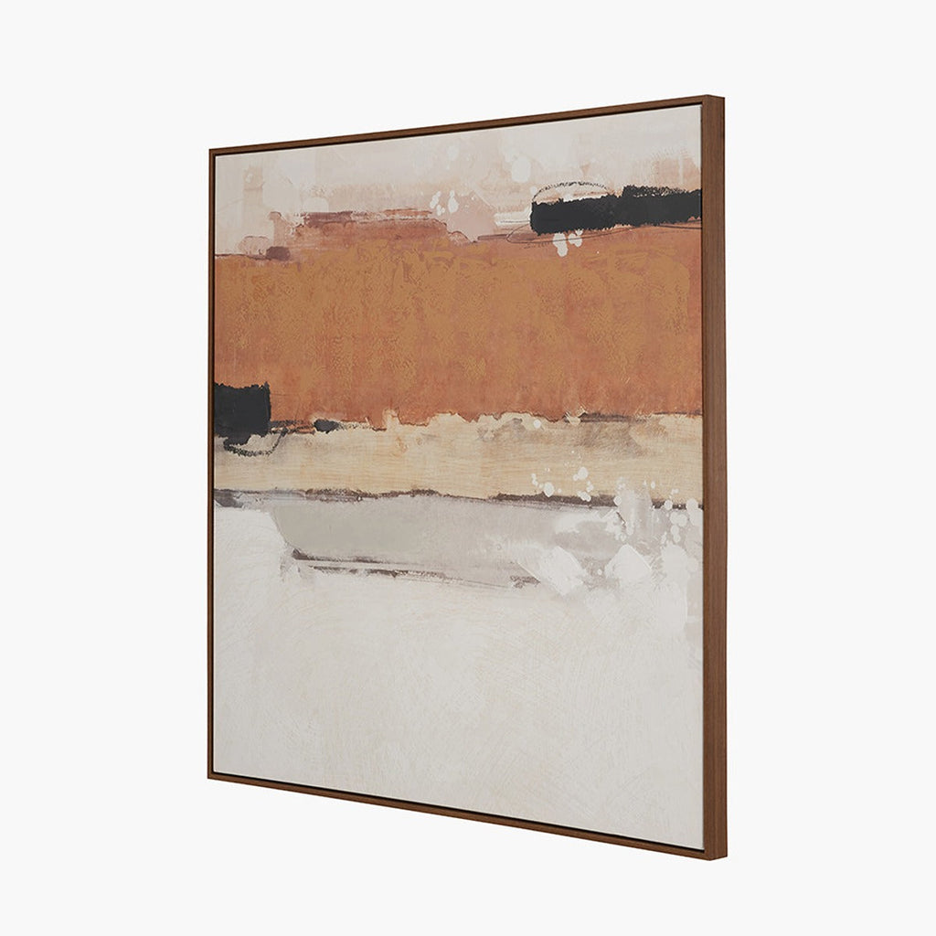 Abstract Square Canvas - White & Terracotta with Oak Effect Frame — image 4