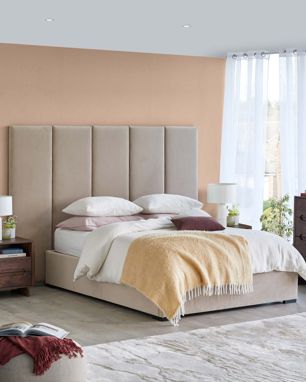 Penelope champagne velvet super king ottoman bed with 5 panel headboard — image 2