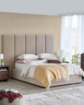 Penelope champagne velvet super king ottoman bed with 5 panel headboard — image 1