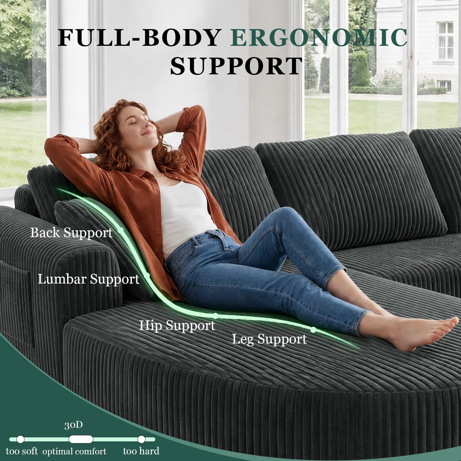 COMHOMA 243CM L-Shaped Boneless Corner Sofa, Sectional Modular Sofa With Memory Foam Seating & Wide Armrest Design, Cloud Couches For Living Room, Bedroom