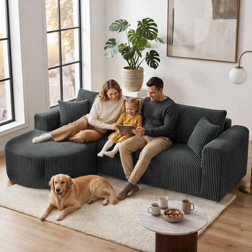 COMHOMA 243CM L-Shaped Boneless Corner Sofa, Sectional Modular Sofa With Memory Foam Seating & Wide Armrest Design, Cloud Couches For Living Room, Bedroom