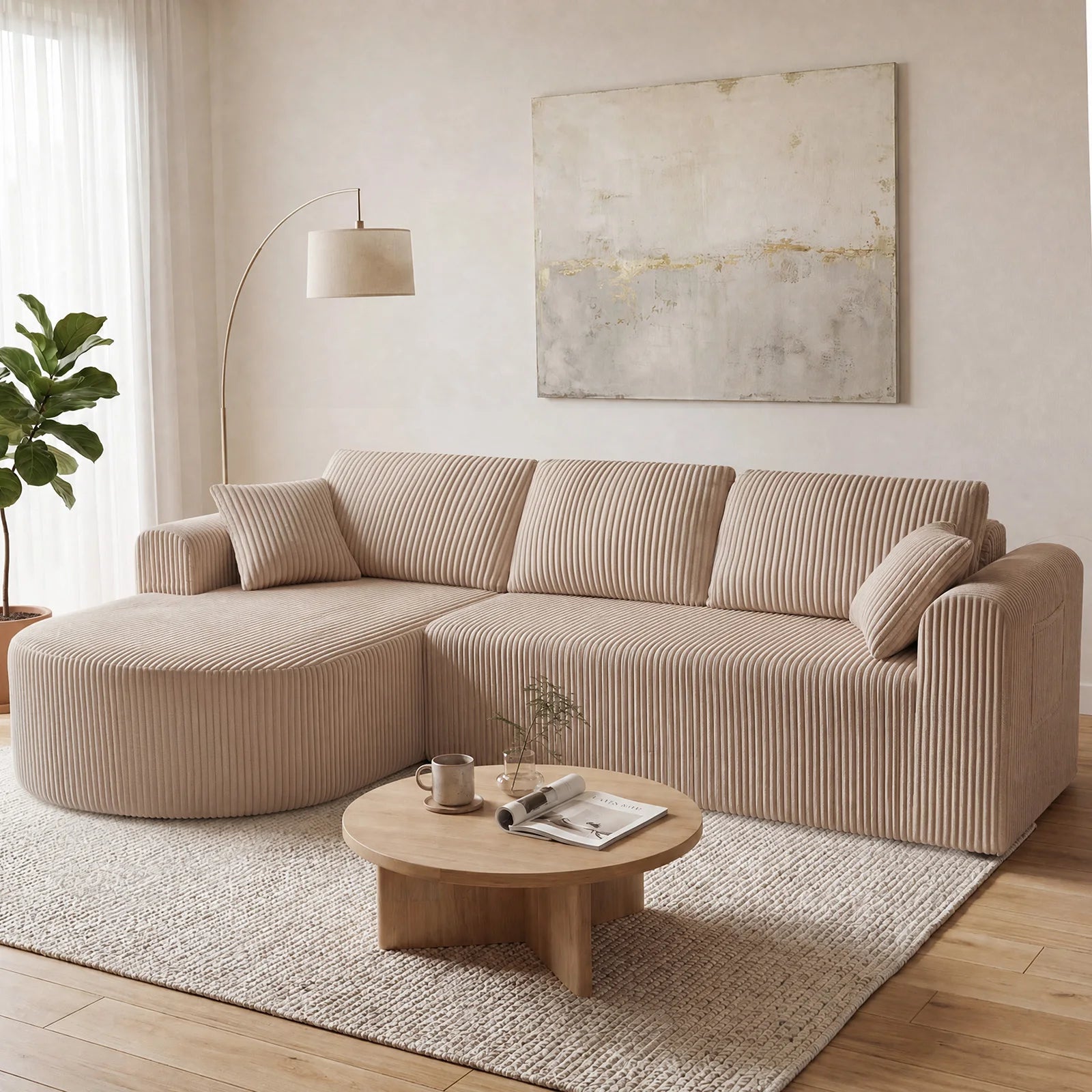 COMHOMA 243CM L-Shaped Boneless Corner Sofa, Sectional Modular Sofa With Memory Foam Seating & Wide Armrest Design, Cloud Couches For Living Room, Bedroom
