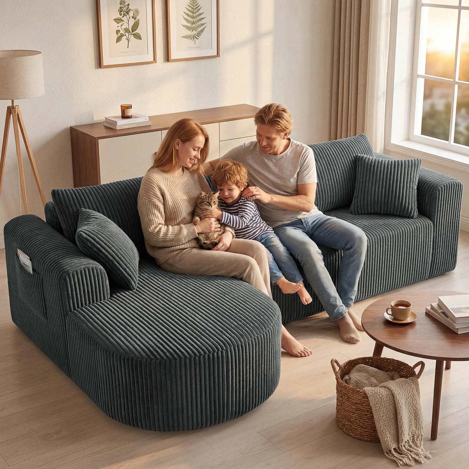 COMHOMA 243CM L-Shaped Boneless Corner Sofa, Sectional Modular Sofa With Memory Foam Seating & Wide Armrest Design, Cloud Couches For Living Room, Bedroom