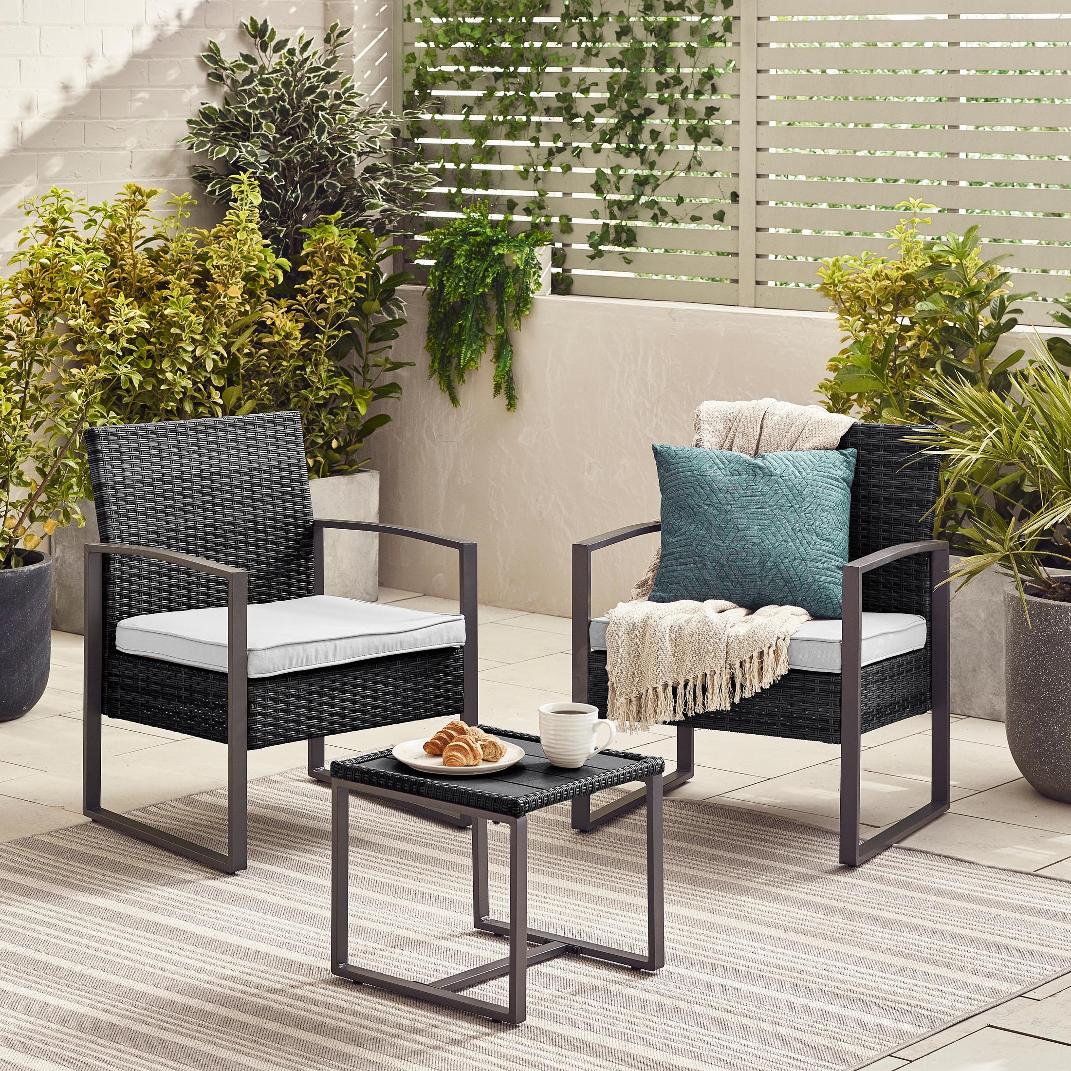 Algarve Black Rattan 2 Seat Garden Bistro Set — image 1