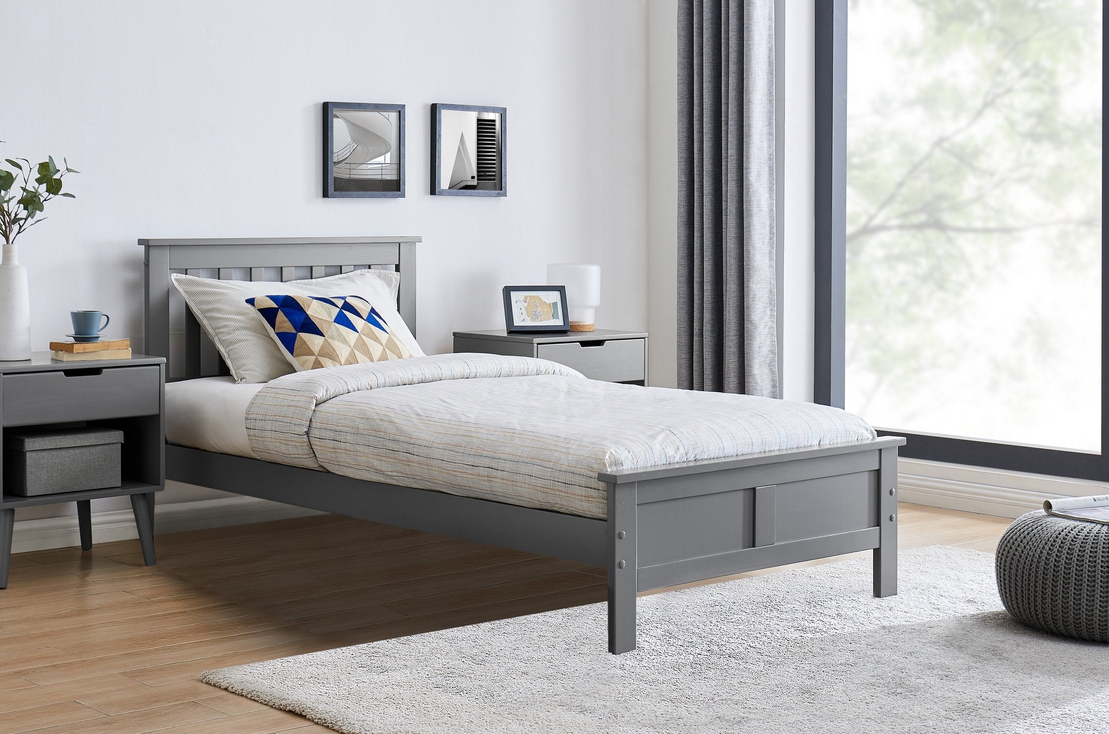 Azure Grey Solid Pine Single Bed Frame — image 3