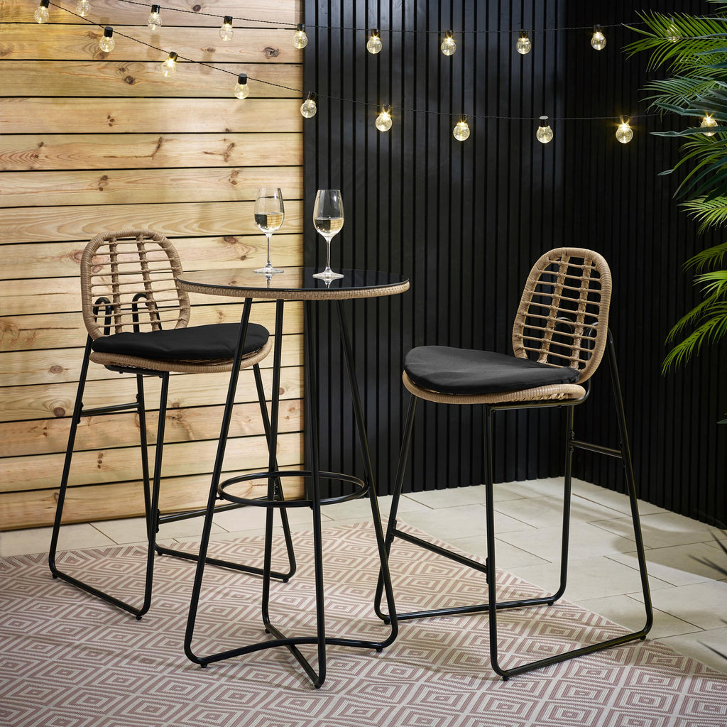 Belize Beige Rattan & Black 2 Seat Garden Bar Table Set — image 1