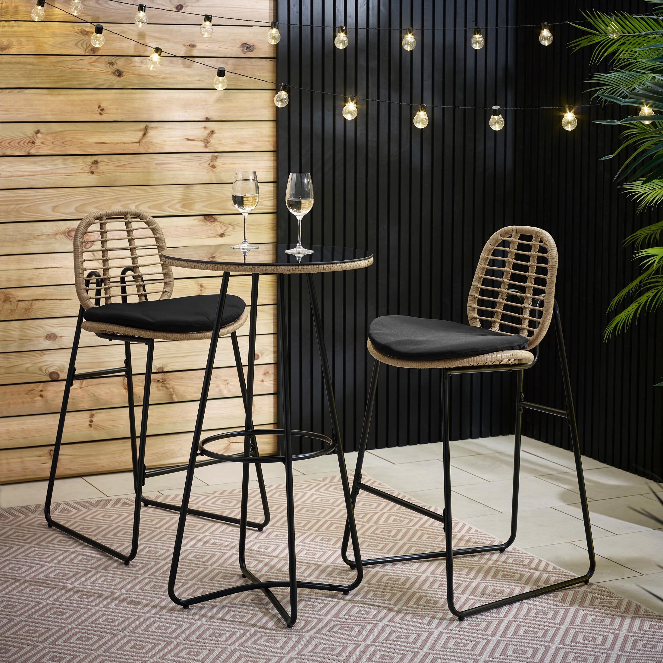 Belize Beige Rattan & Black 2 Seat Garden Bar Table Set — image 2