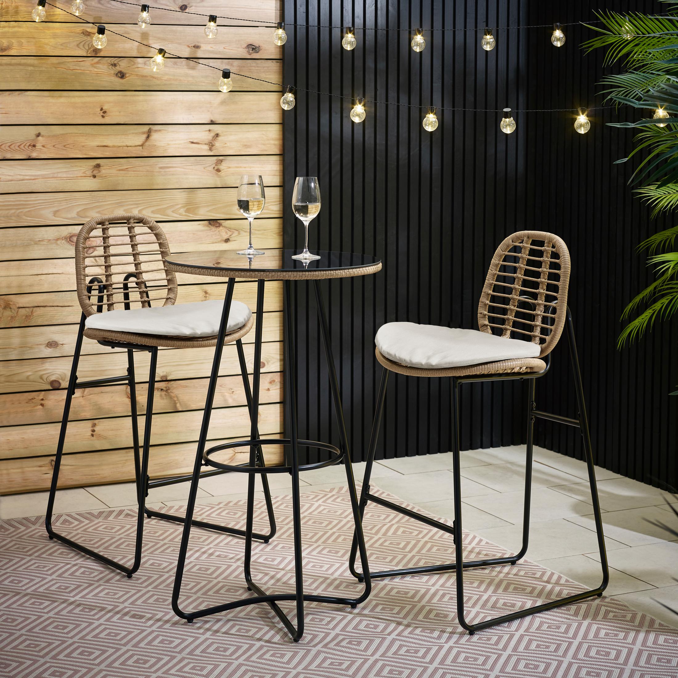 Belize Beige Rattan & Cream 2 Seat Garden Bar Table Set — image 7