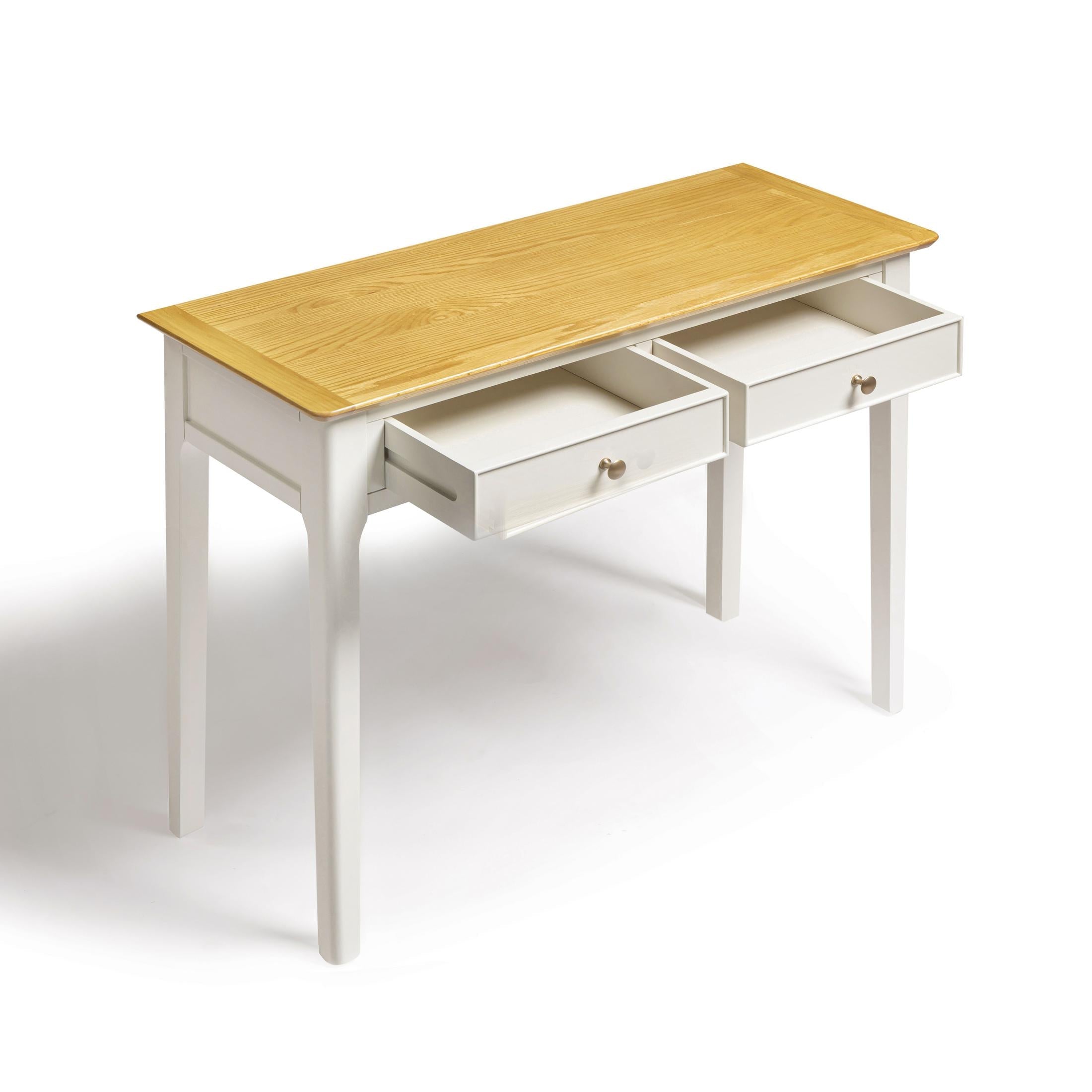 Belle 2 Drawer Solid Oak Wood and Cream Console Table — image 4