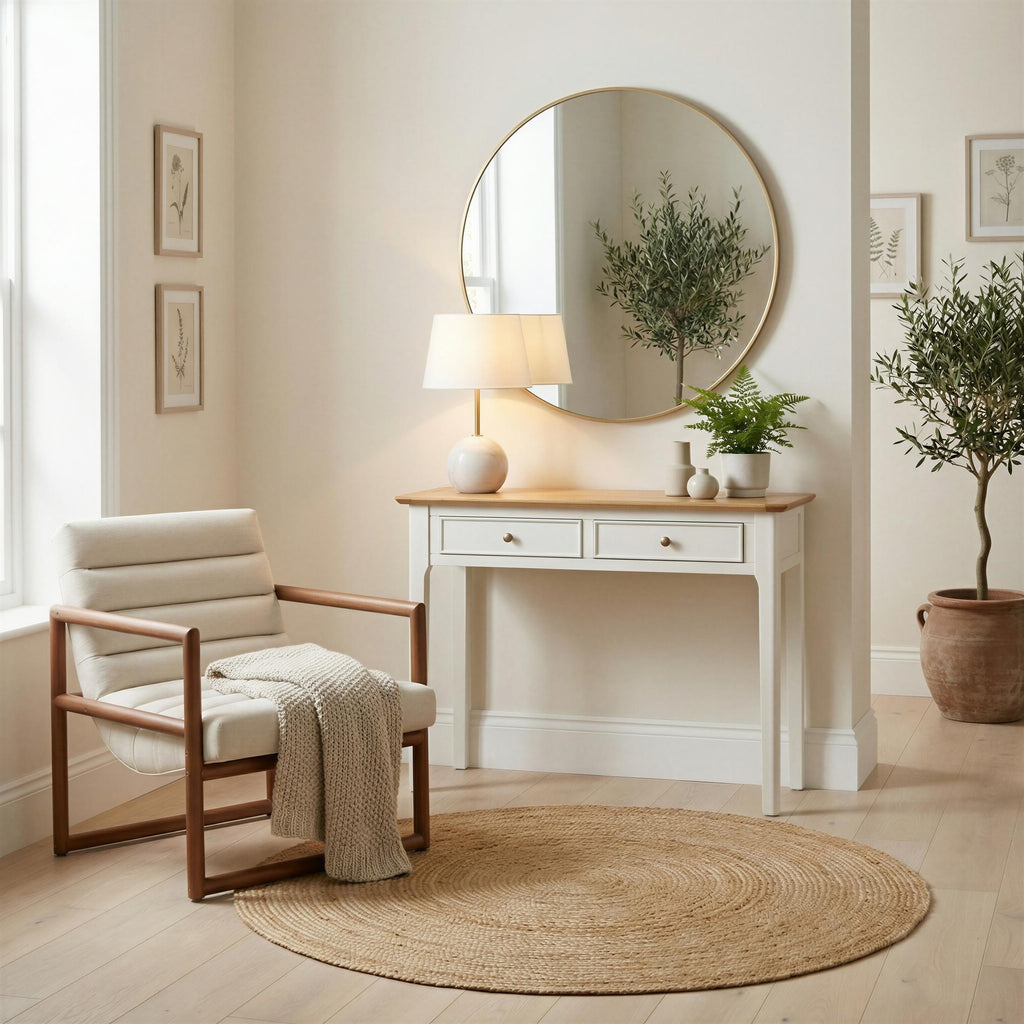 Belle 2 Drawer Solid Oak Wood and Cream Console Table — image 8