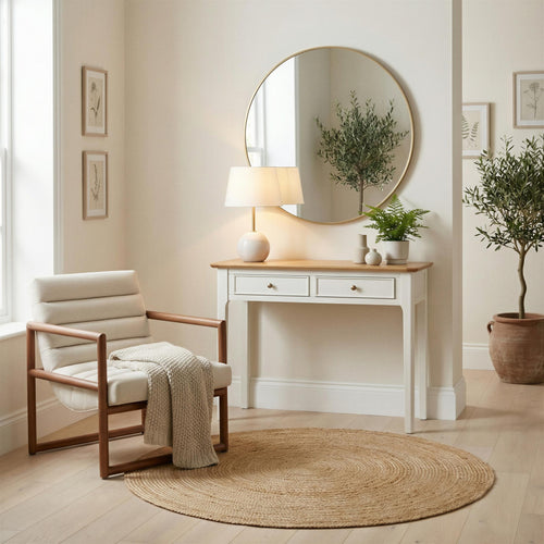 Belle 2 Drawer Solid Oak Wood and Cream Console Table — image 1