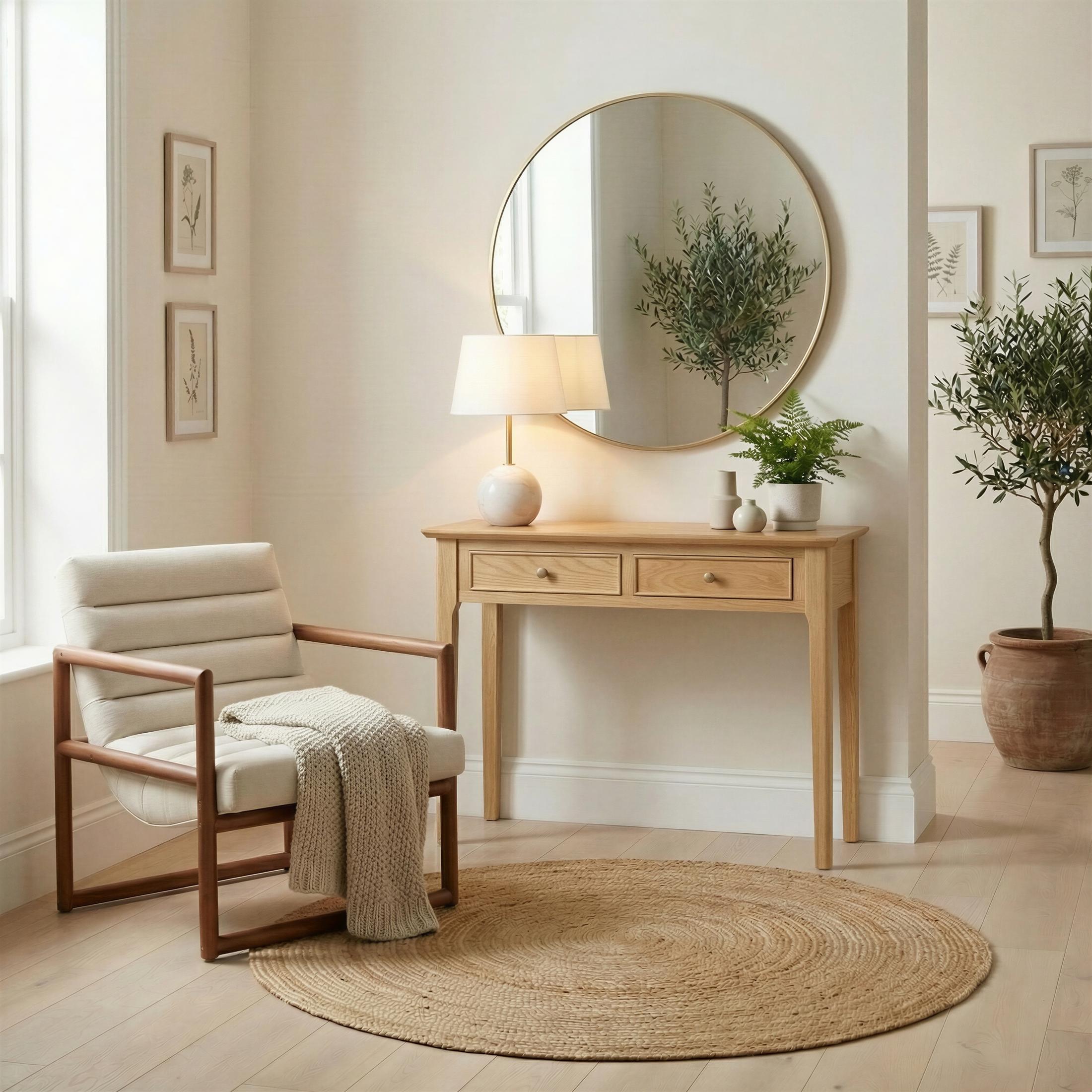 Belle 2 Drawer Solid Oak Wood Console Table — image 8