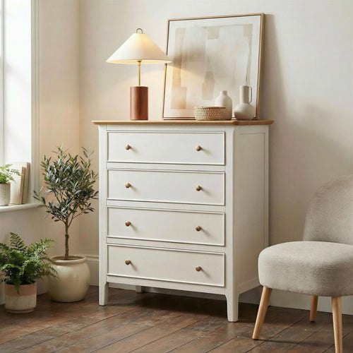 Belle 4 Drawer Solid Oak Wood and Cream Chest of Drawers — image 1