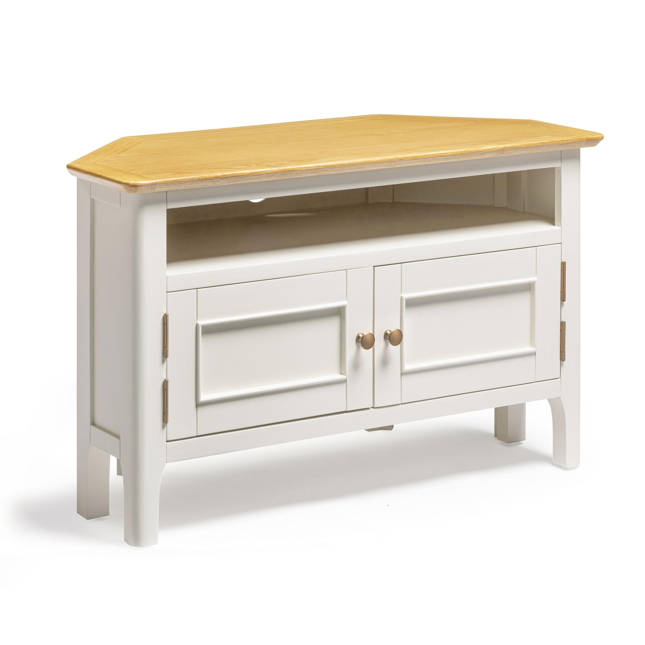 Belle Solid Oak Wood and Cream Corner TV Stand — image 2