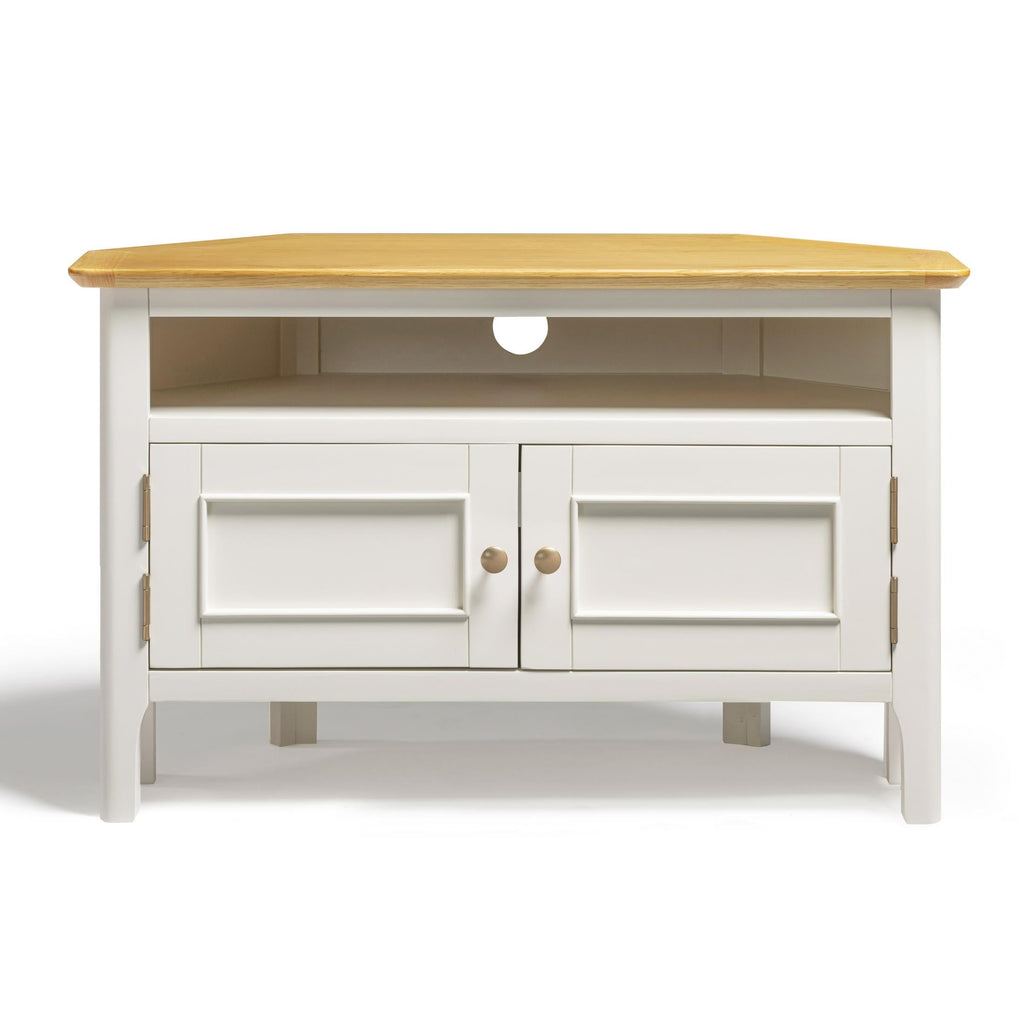 Belle Solid Oak Wood and Cream Corner TV Stand — image 10