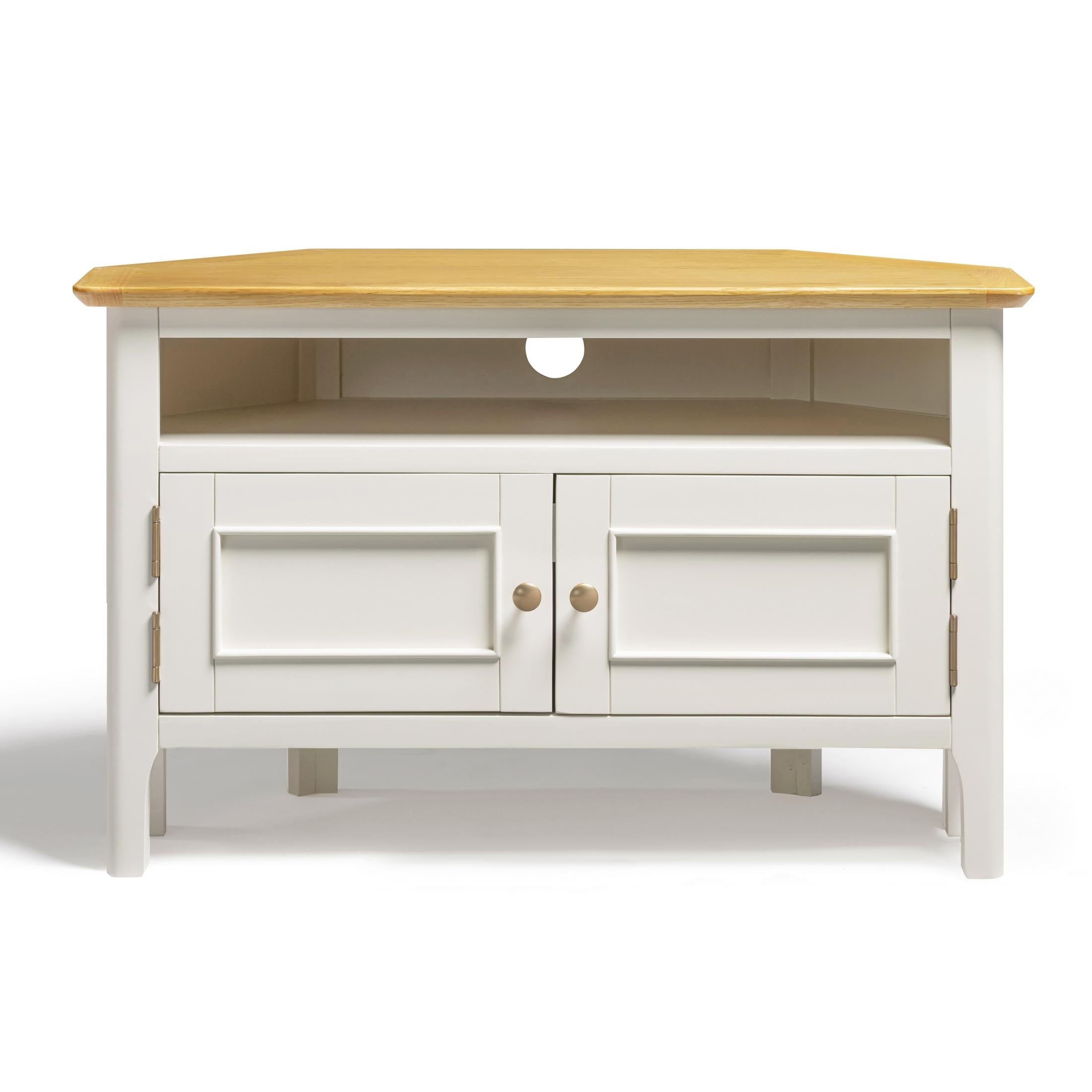 Belle Solid Oak Wood and Cream Corner TV Stand — image 10
