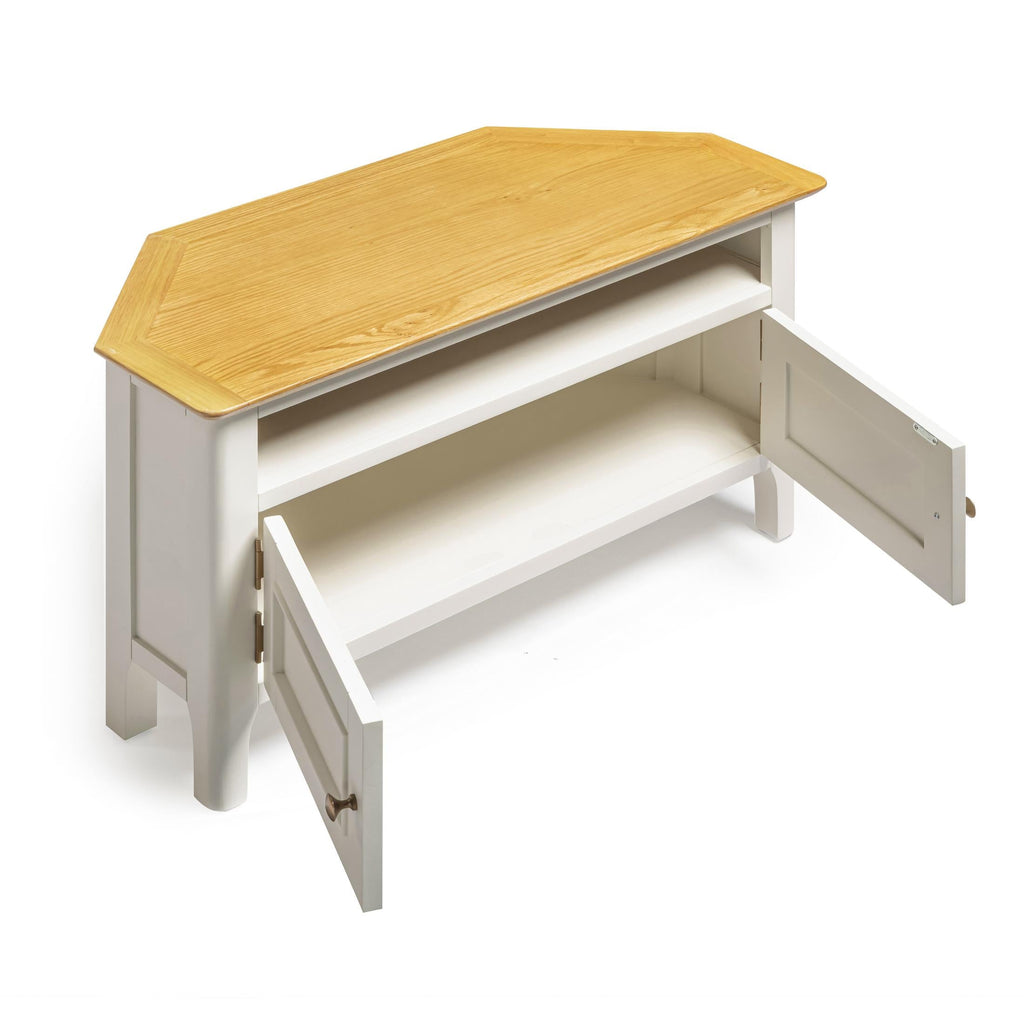 Belle Solid Oak Wood and Cream Corner TV Stand — image 4
