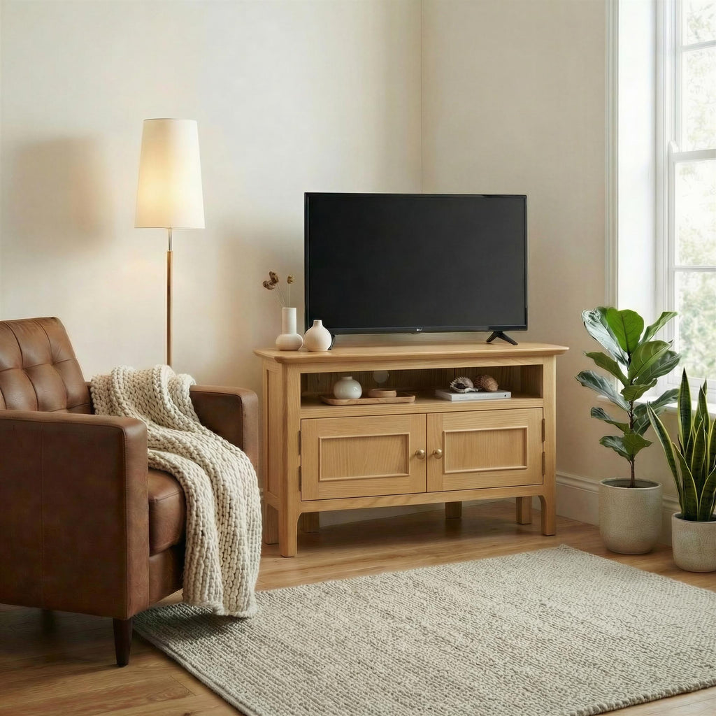 Belle Solid Oak Wood Corner TV Stand — image 9