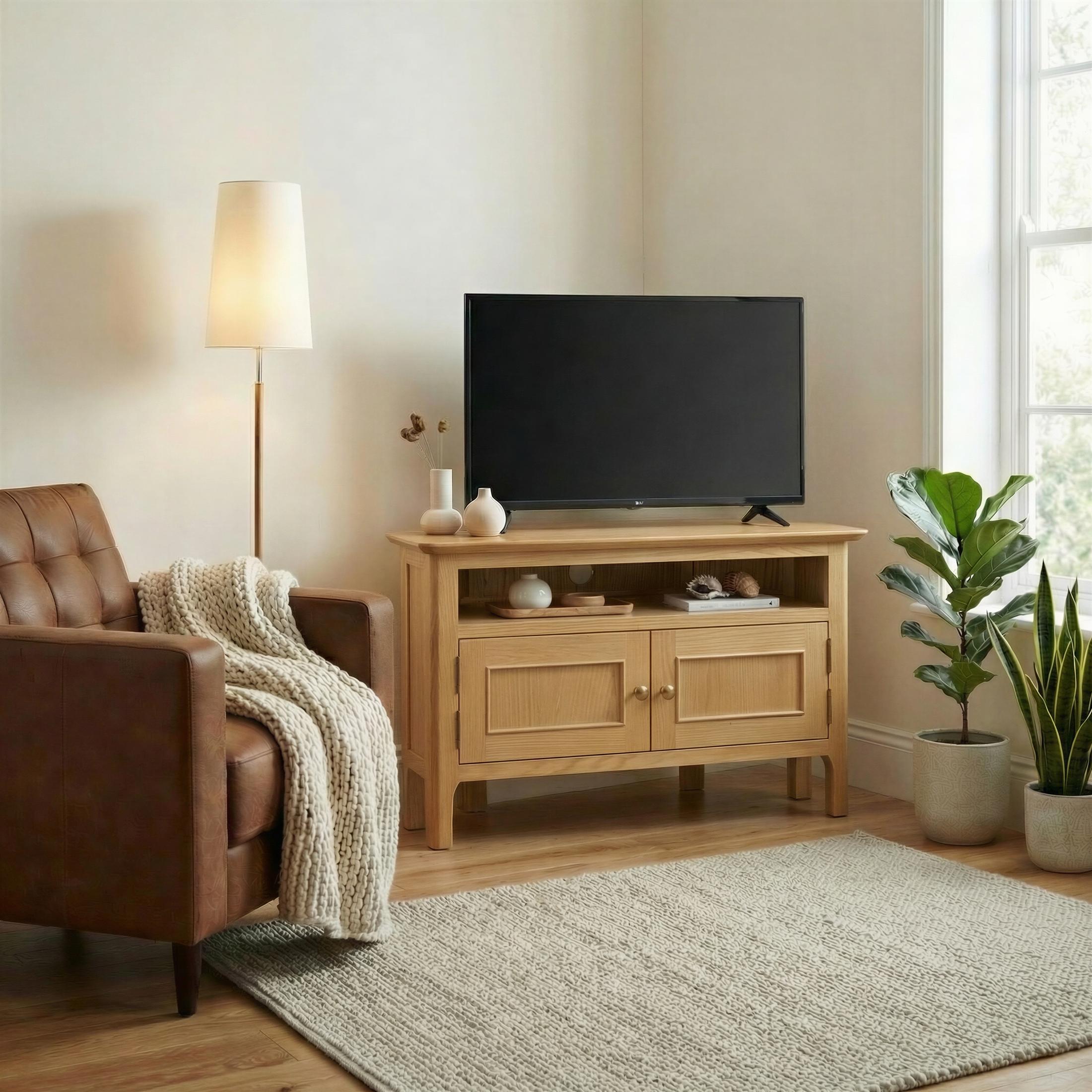 Belle Solid Oak Wood Corner TV Stand — image 9
