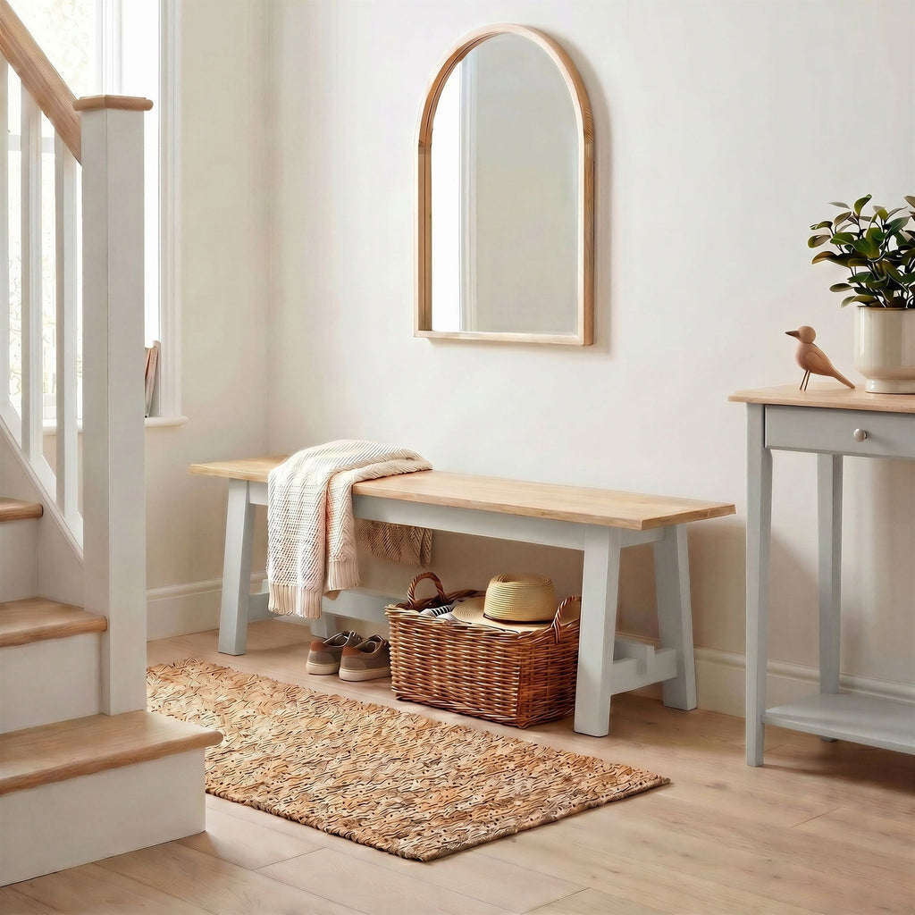 Blakeney Whitewashed and Light Grey Solid Wood Dining Bench — image 7