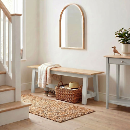 Blakeney Whitewashed and Light Grey Solid Wood Dining Bench — image 1