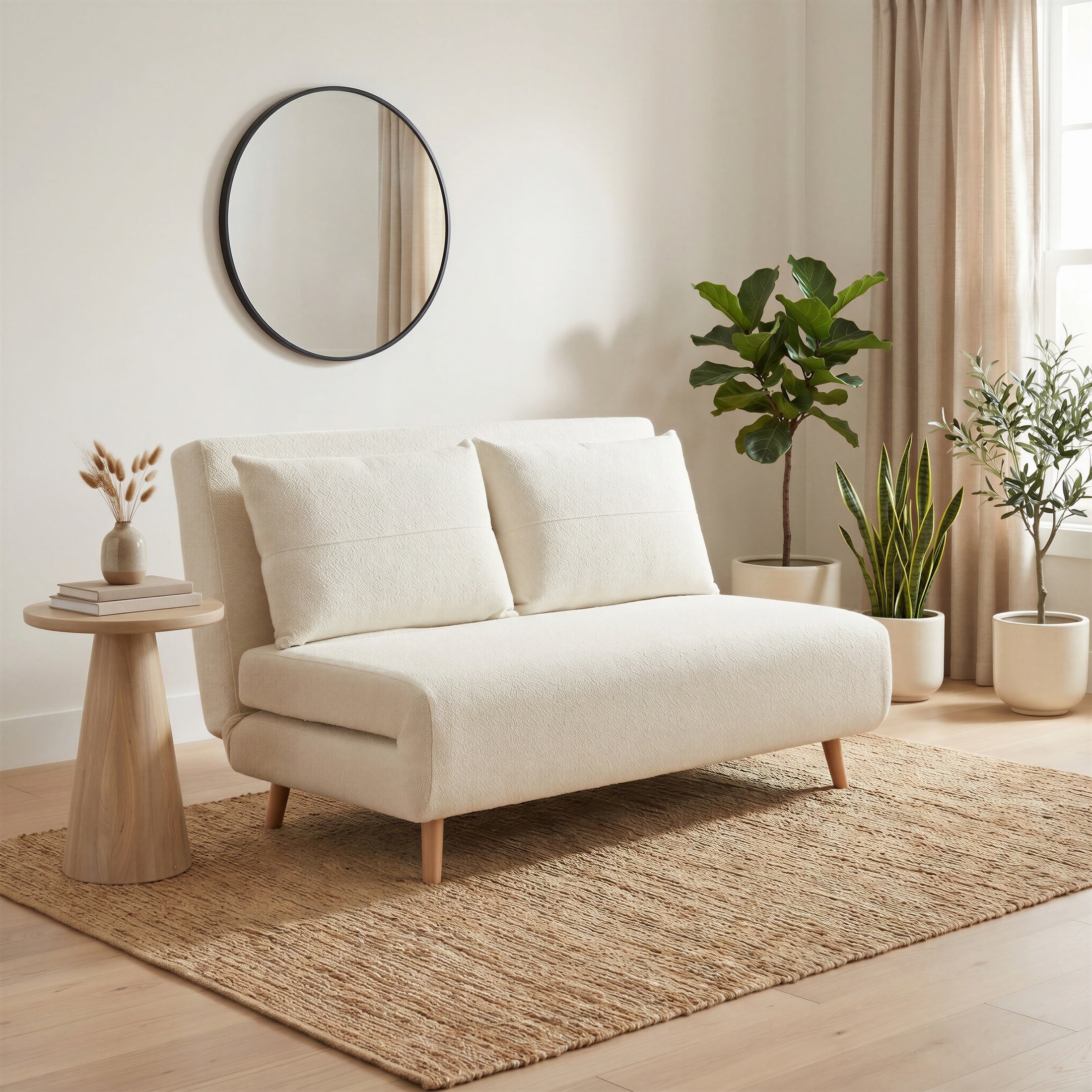 Bobby Off-White Boucle Fabric Double Folding Sofa Bed — image 1