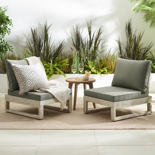 2x Brisa Limewash Wood and Grey Garden Chairs Set — image 2