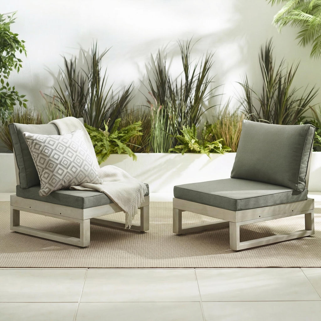 2x Brisa Limewash Wood and Grey Garden Chairs Set — image 7