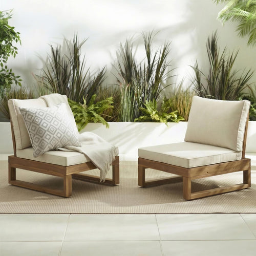 2x Brisa Natural Wood and Cream Garden Chairs Set — image 1