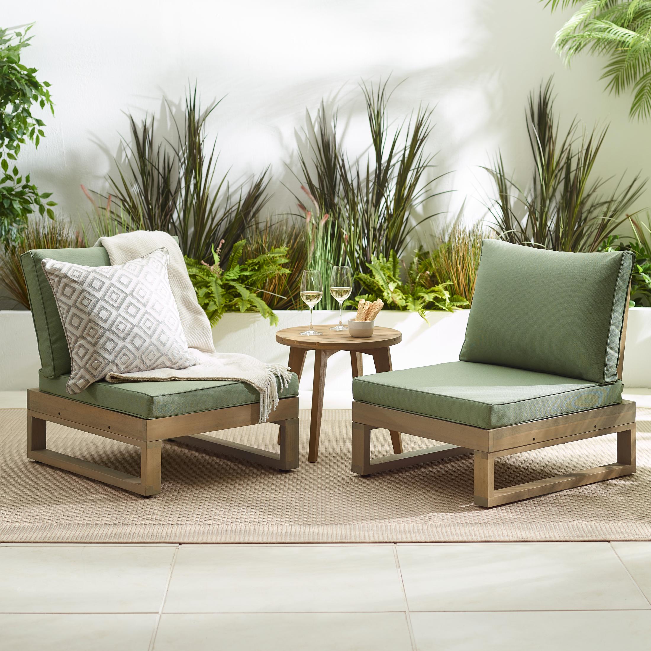 2x Brisa Natural Wood and Green Garden Chairs Set — image 2