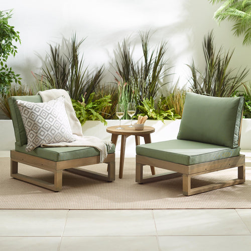 2x Brisa Natural Wood and Green Garden Chairs Set — image 2