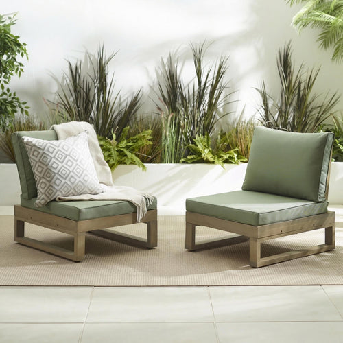 2x Brisa Natural Wood and Green Garden Chairs Set — image 1
