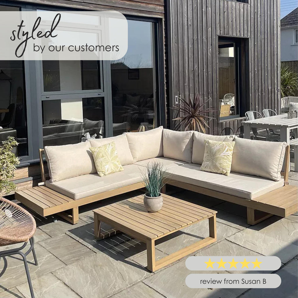 Brisa Teak Effect Wood & Cream 5/6 Seat Garden Sofa Set — image 8