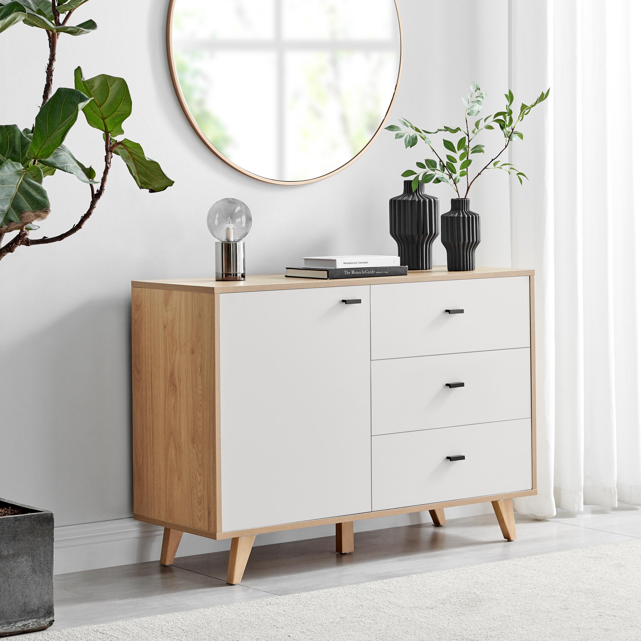 Bisset Off White and Wood Effect 1 Door and 3 Drawer Sideboard — image 7