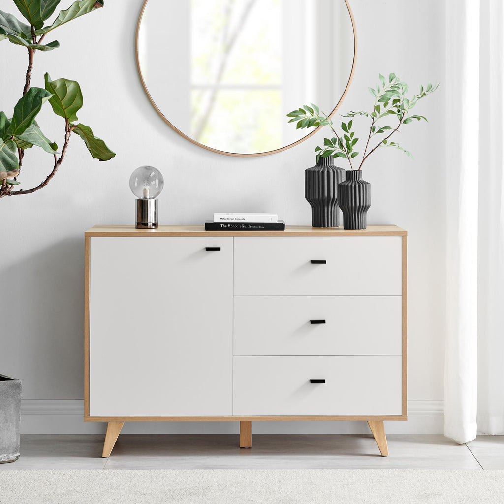 Bisset Off White and Wood Effect 1 Door and 3 Drawer Sideboard — image 2