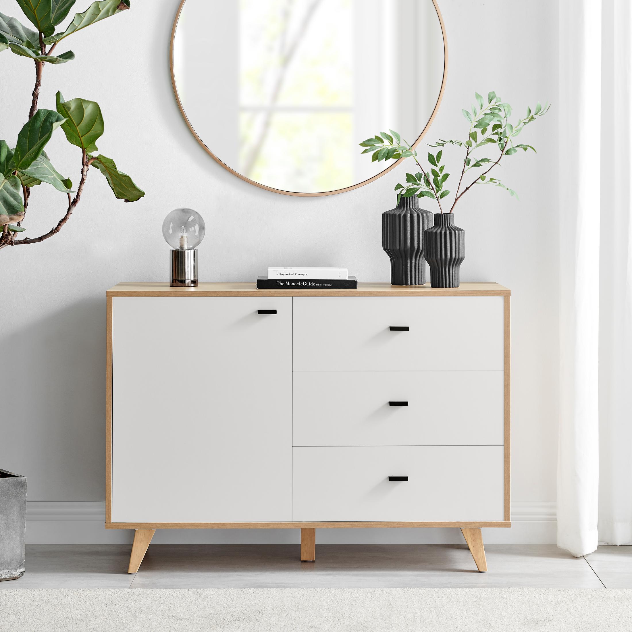 Bisset Off White and Wood Effect 1 Door and 3 Drawer Sideboard — image 2