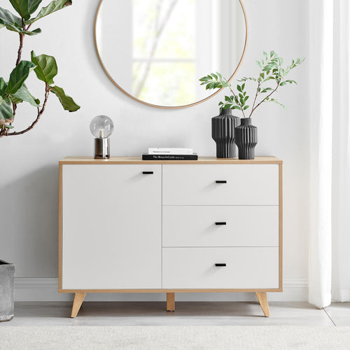 Bisset Off White and Wood Effect 1 Door and 3 Drawer Sideboard — image 2