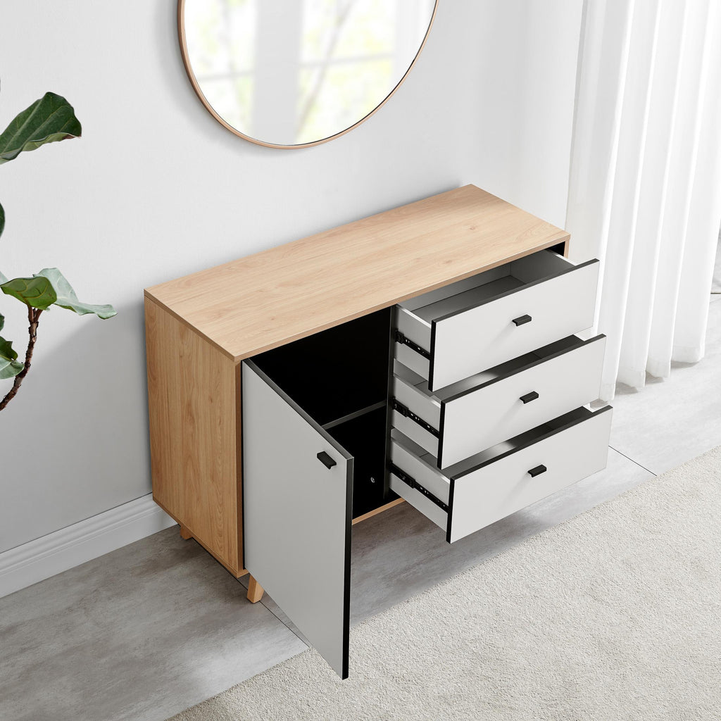 Bisset Off White and Wood Effect 1 Door and 3 Drawer Sideboard — image 9