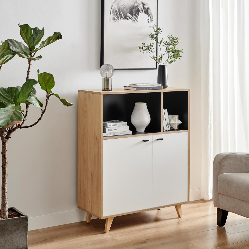 Bisset Off White and Wood Effect 2 Door Tall Storage Sideboard — image 7
