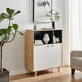 Bisset Off White and Wood Effect 2 Door Tall Storage Sideboard — image 1