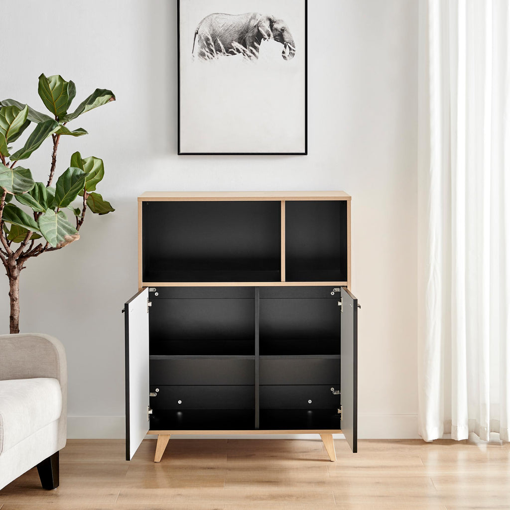 Bisset Off White and Wood Effect 2 Door Tall Storage Sideboard — image 3