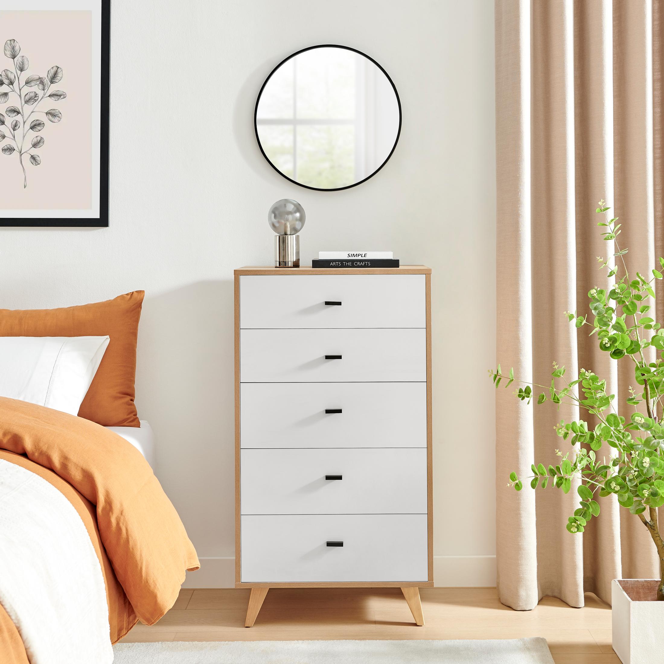Bisset Off White and Wood Effect 5 Drawer Tall Chest of Drawers — image 2