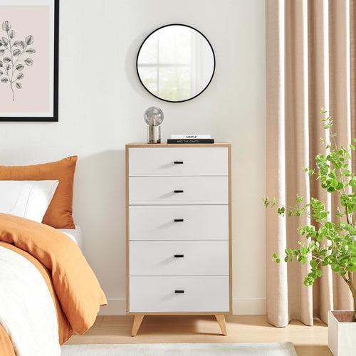Bisset Off White and Wood Effect 5 Drawer Tall Chest of Drawers — image 2