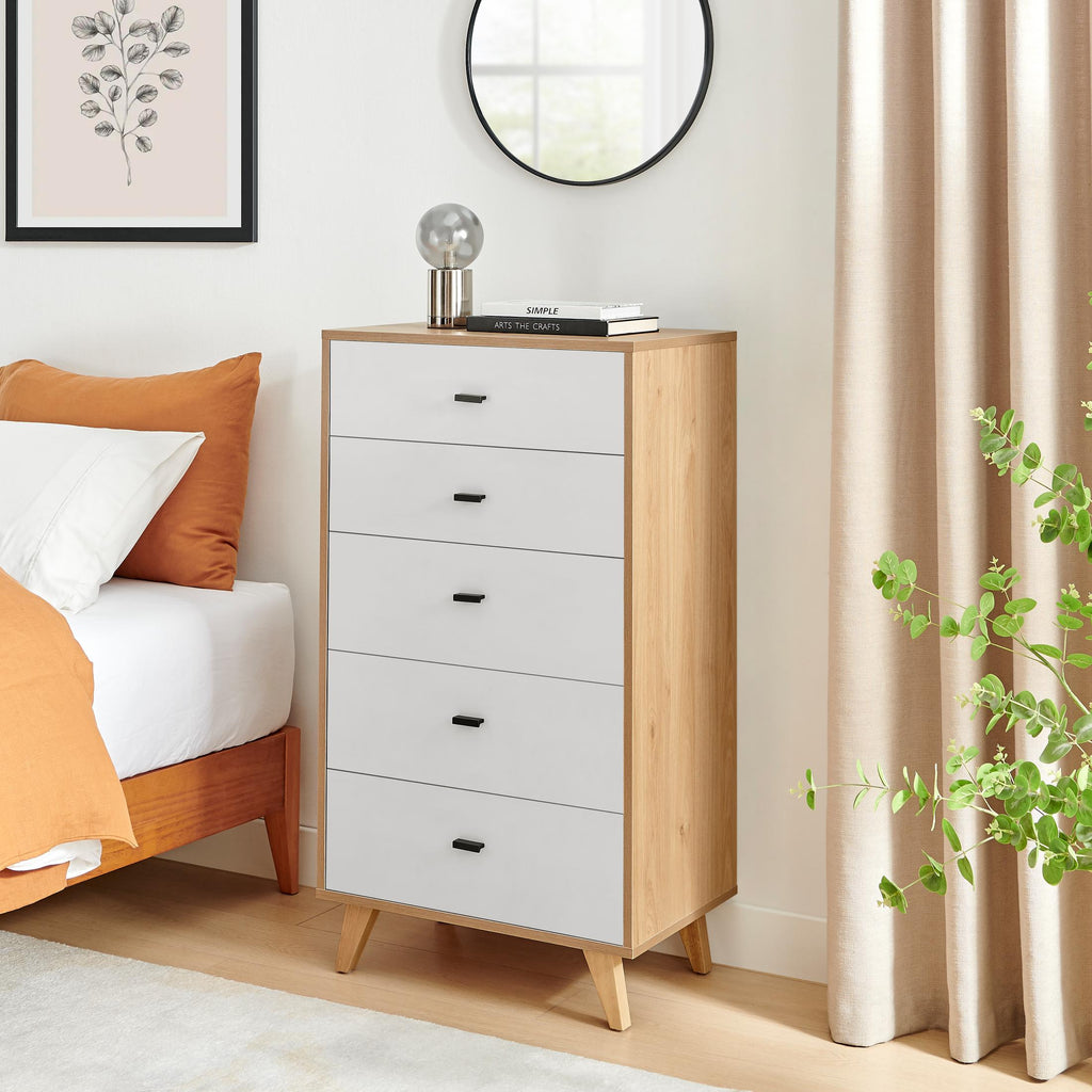 Bisset Off White and Wood Effect 5 Drawer Tall Chest of Drawers — image 7