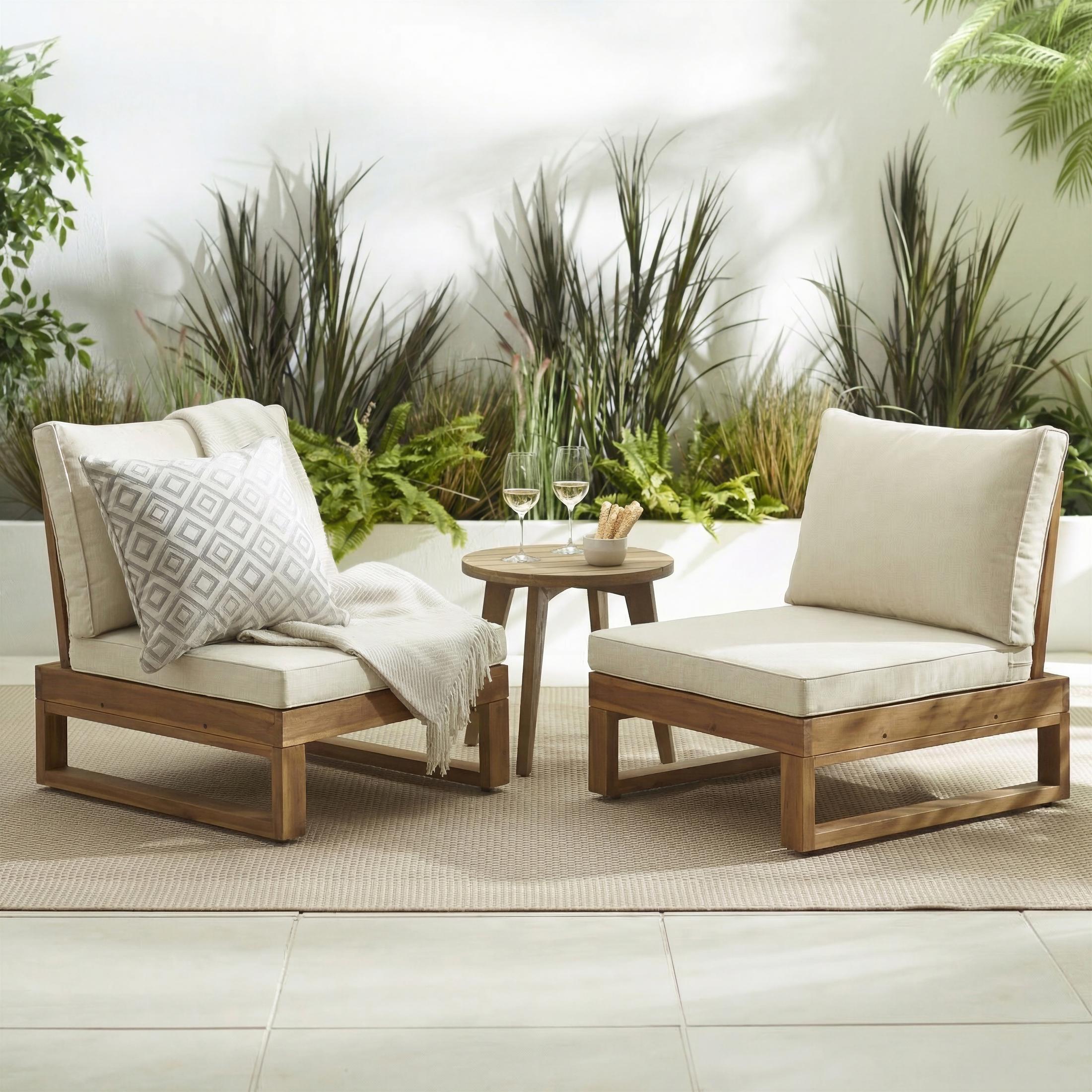 2x Brisa Natural Wood and Cream Garden Chairs Set — image 2