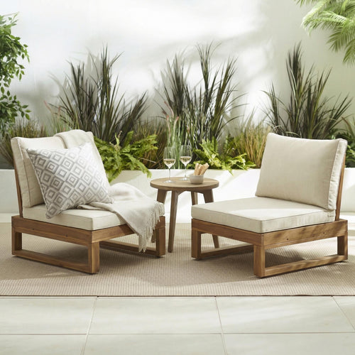 2x Brisa Natural Wood and Cream Garden Chairs Set — image 2