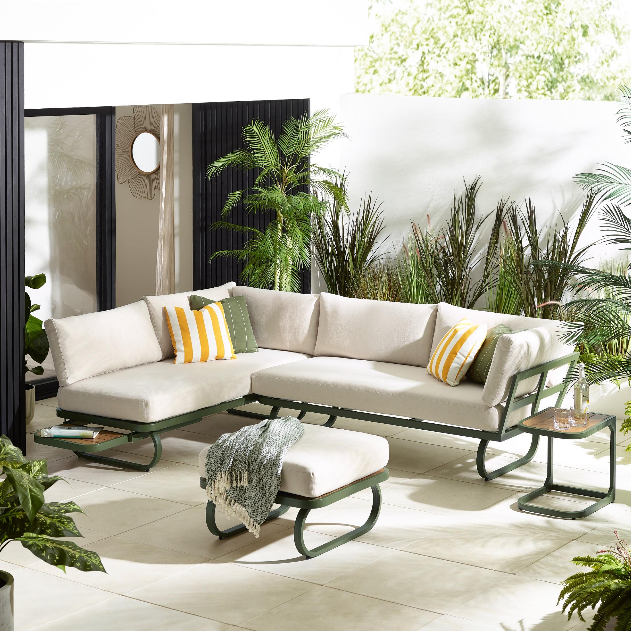 Capri Green Metal & Cream Garden Corner Sofa Set — image 1